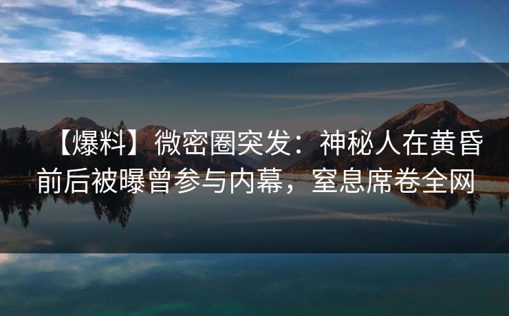 【爆料】微密圈突发:神秘人在黄昏前后被曝曾参与内幕,窒息席卷全网