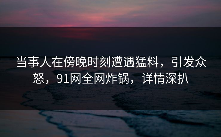 当事人在傍晚时刻遭遇猛料，引发众怒，91网全网炸锅，详情深扒