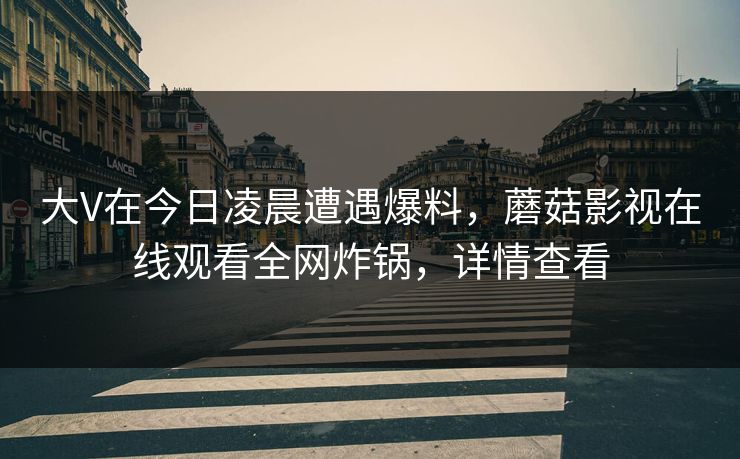 大V在今日凌晨遭遇爆料，蘑菇影视在线观看全网炸锅，详情查看