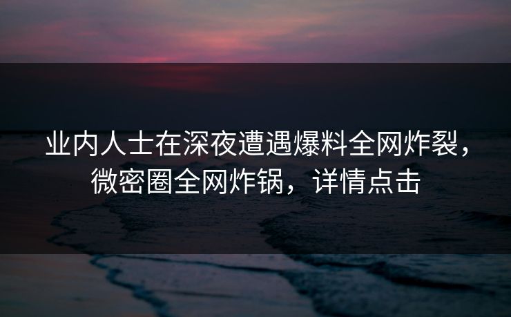 业内人士在深夜遭遇爆料全网炸裂，微密圈全网炸锅，详情点击